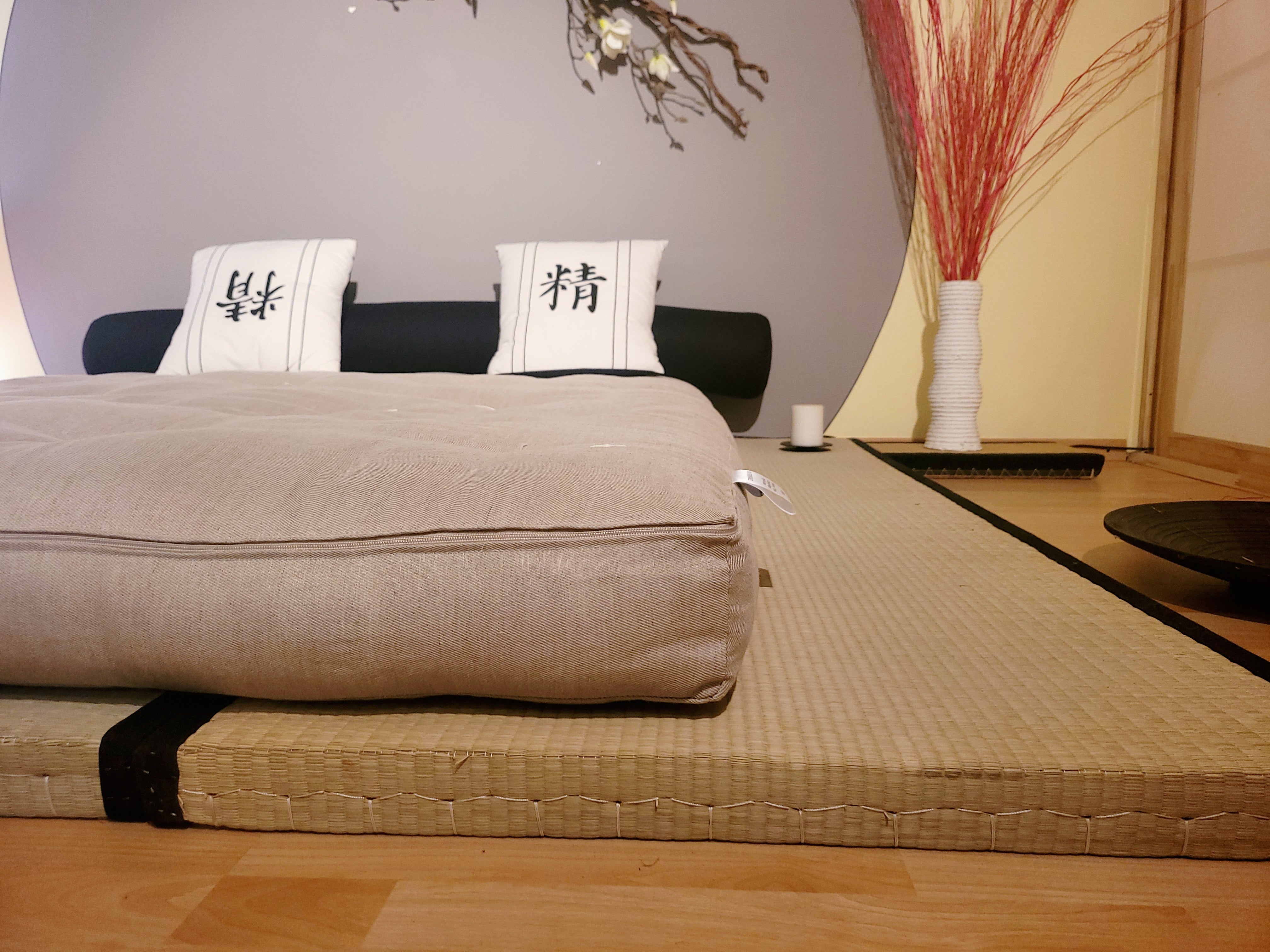 Tatami-Set + Futon aus reiner Baumwolle und Leinen